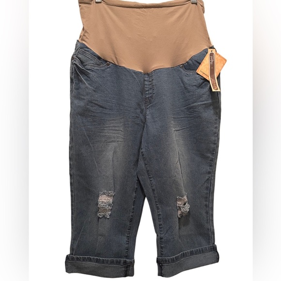 NWT High Waist Maternity Stretch Denim Capri Jeans Slim Boot Cut Fit Size 2X - Picture 3 of 8